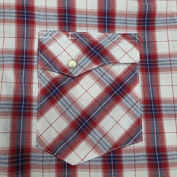Wrangler Wrancher Shirt Mens XLT Red White Blue Plaid Pearl Snap Western Rodeo - Picture 11 of 15